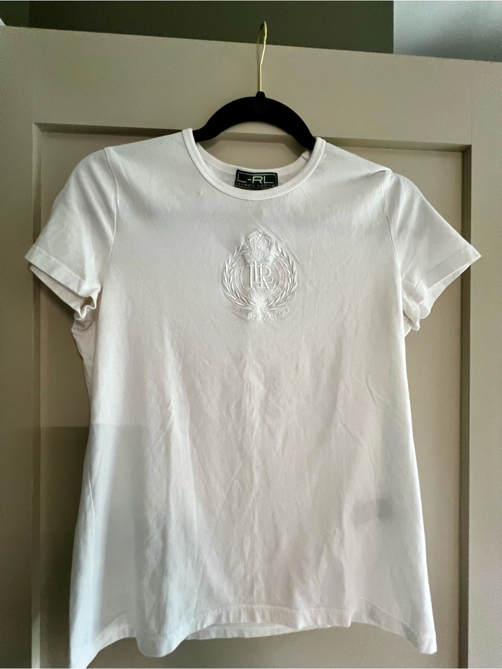 Ralph Lauren White Short-Sleeve Crewneck Tee with Embroidered Crest